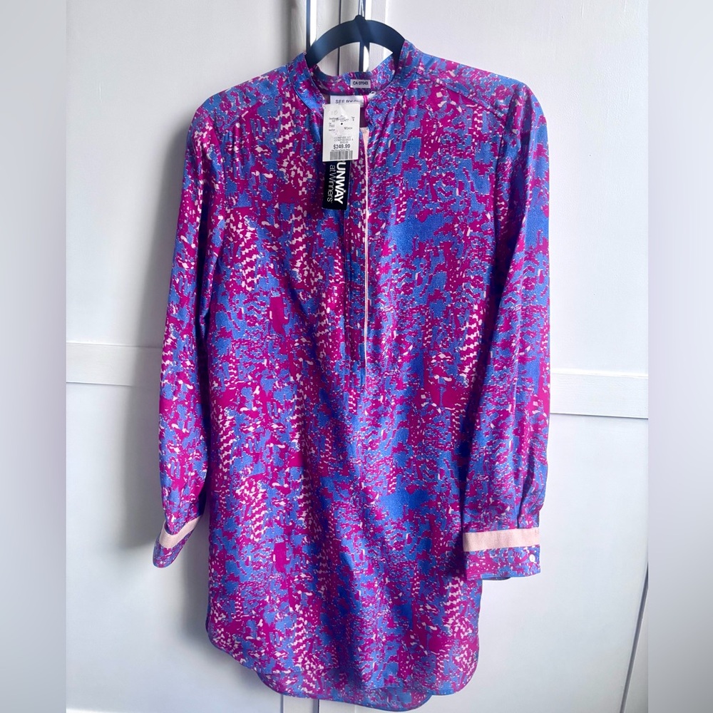 See By Chloe Blue and Pink Patterned Silk Dress